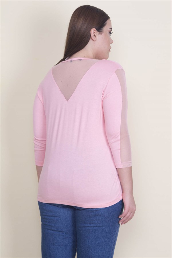 KADIN SOMON YAKA VE KOLLARI TÜL DETAYLI VİSKON BLUZ