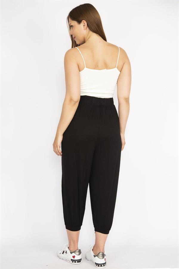 Kadın Büyük Beden Siyah Paça Ribanalı Rahat Kesim Yan Cepli Eşofman Alt