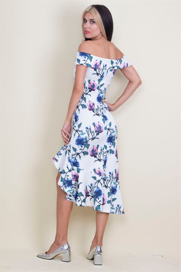 PATTERNED DRESS WITH SHOULDER DETAILS