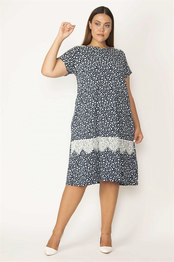 Kadın Lacivert Dantel Detaylı Viskon Elbise 65N28958