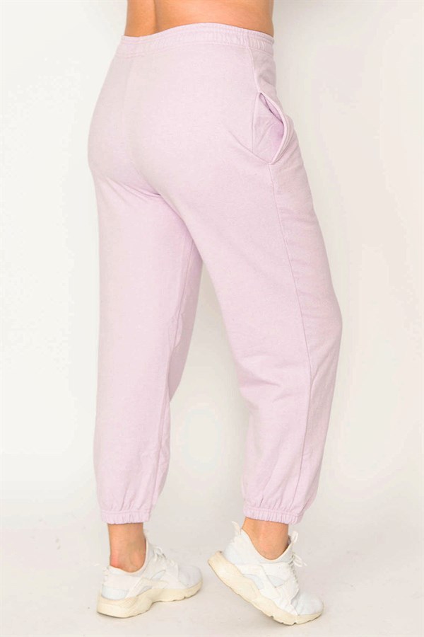 Kadın Gri Pamuklu Kumaş İçi Şardon Paça Ve Bel Lastikli Cep Detaylı Eşofman Alt  65N30436