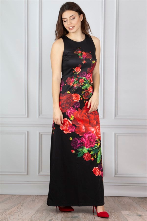 Women's Black Floral Patterned Dress 26A11200