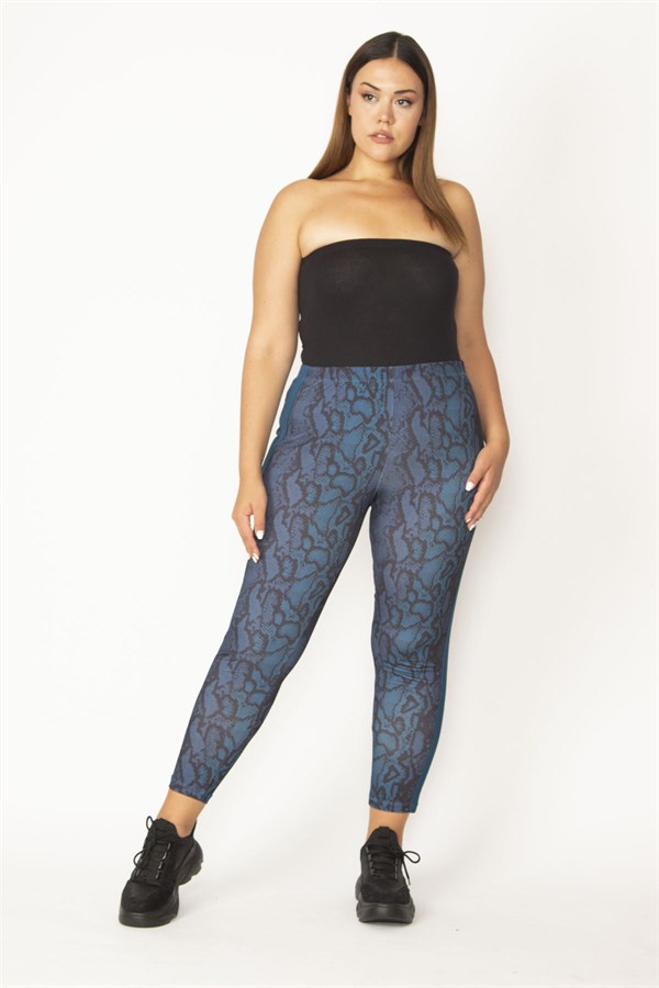 Kadın Petrol Yan Şeritli Desenli Tayt Pantolon 65N27937