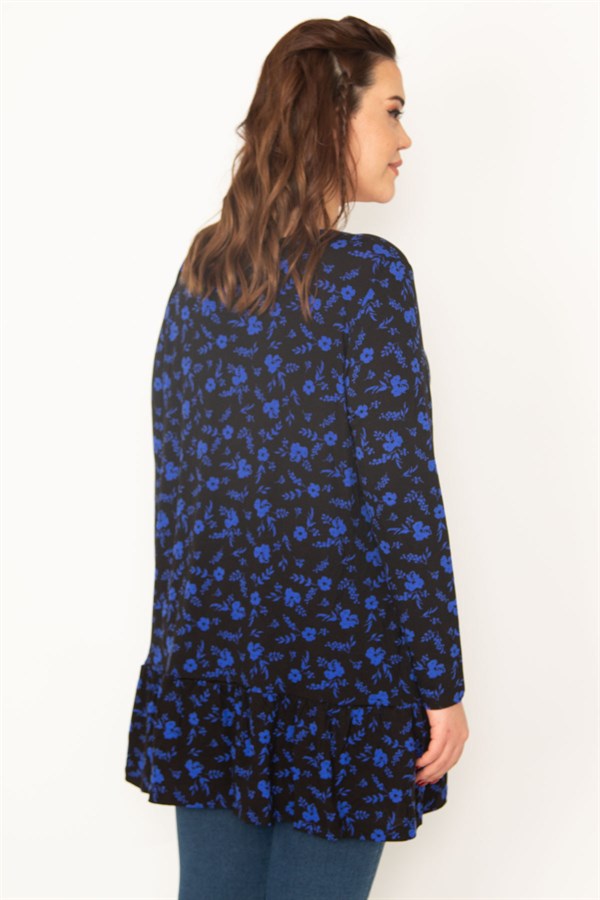 Kadın Saks Ön Pat Düğmeli Etek Ucu Katlı Tunik 65N32773