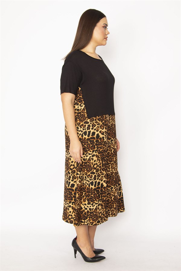 Kadın Kahve Etek Kısmı Desenli Katlı Elbise 65N29531