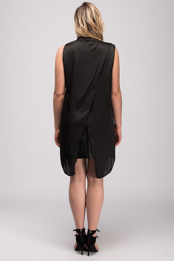 Kadın Siyah Arkası Anvelop Saten Tunik 65N32809