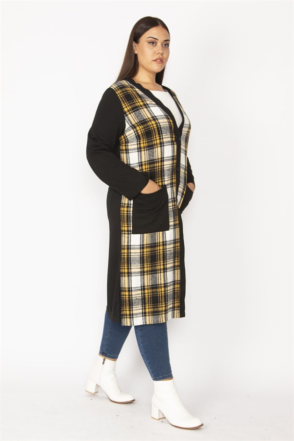 Kadın Gri Ekose Desenli Ön Boy Düğme Ve Cepli Kap 65N28487