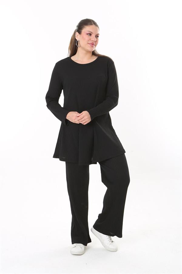 Kadın Büyük Beden Siyah Bluz Pantolon Takım 65N37701