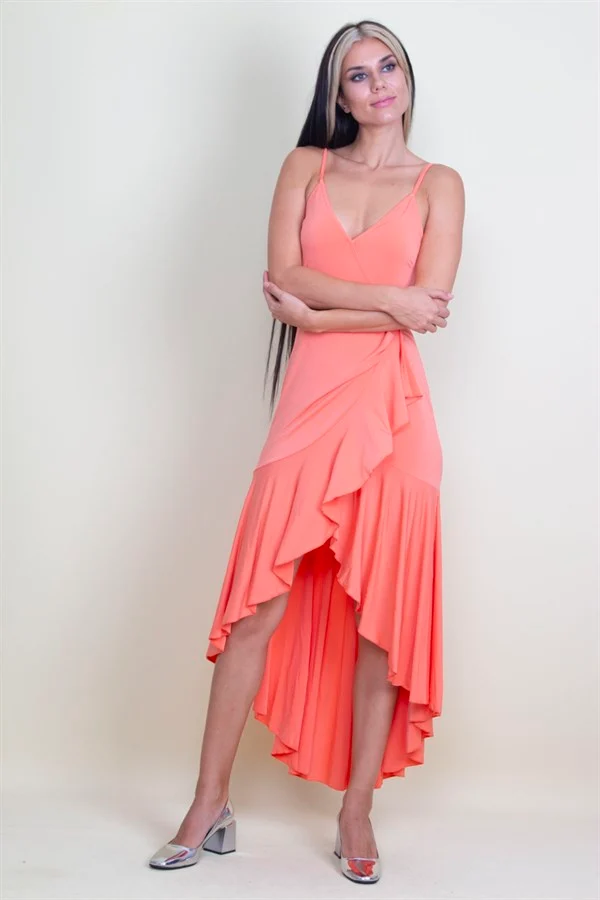 SIRT DEKOLTELİ VOLAN DETAYLI ANVELOP YAKA ELBİSE