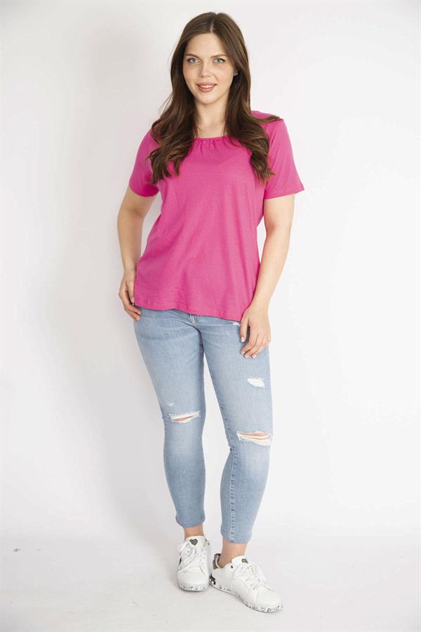 Kadın Fujya Büyük Beden Pamuklu Kumaş Bisiklet Yakalı Kısa Kollu Bluz