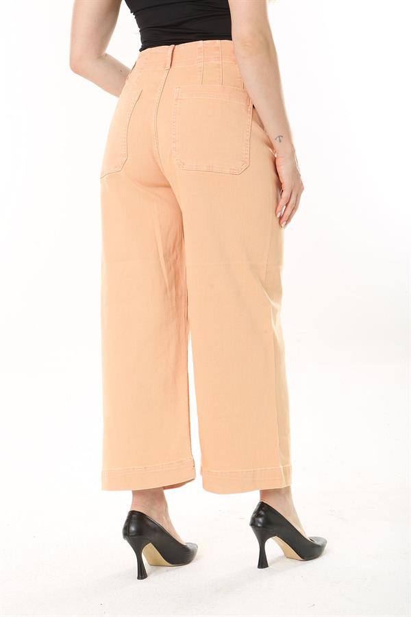 Kadın Büyük Beden Oranj Geniş Paçalı 4 Cepli Likralı Yüksek Bel Kot Pantolon 65N37920
