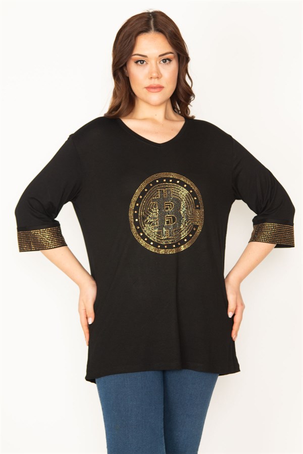 Kadın Siyah Taş Detaylı Tunik 65N32428