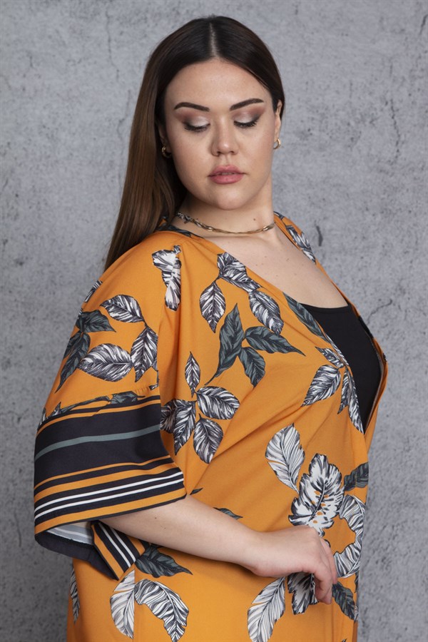 Kadın Turuncu Desenli Saten Kap 65N28893
