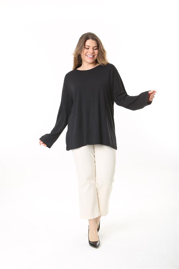 Kadın Büyük Beden Eflatun Bisiklet Yakalı Uzun Kollu Bluz 65N37498