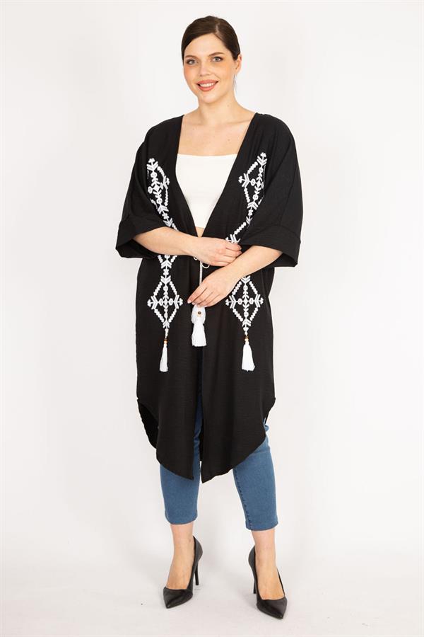 Women's Orange Plus Size Embroidered Detailed Cape