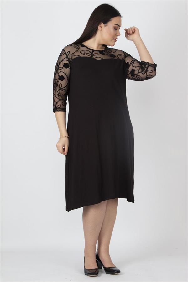 Kadın Siyah Dantel Detaylı Elbise 65N16218