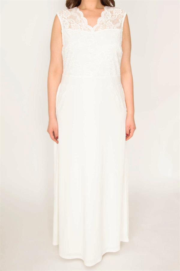 Kadın Büyük Beden Kemik Dantel Detaylı Astarlı Uzun Elbise 65N36782