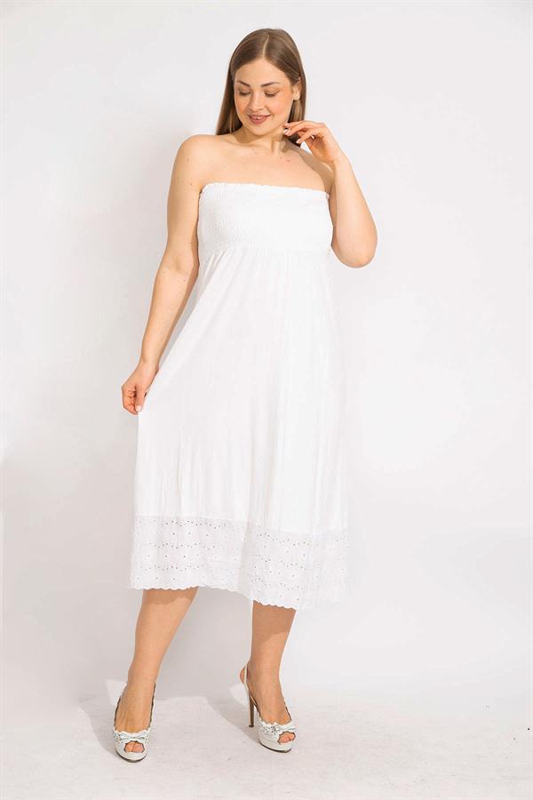 Kadın Kemik Göğüs Kısmı Geniş Gipe Lastikli Etek Ucu Dantel Detaylı Straplez Elbise 65N35680