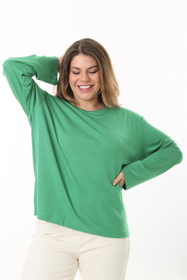 Kadın Büyük Beden Eflatun Bisiklet Yakalı Uzun Kollu Bluz 65N37498