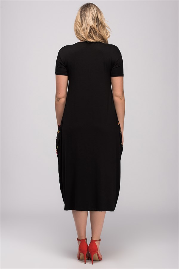 Kadın Kırmızı Yazma Cep Viskon Kumaş Elbise 65N24029