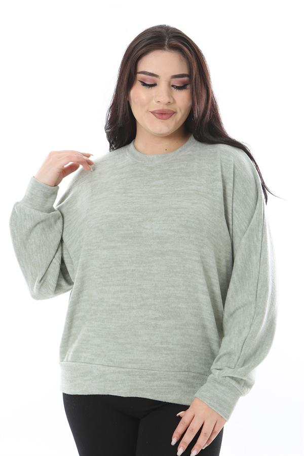 Kadın Büyük Beden Yeşil Yumoş Kumaş Yarasa Kollu Bluz 65N38636