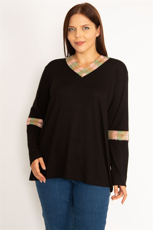 Kadın Haki Dantel Detaylı Bluz 65N34647