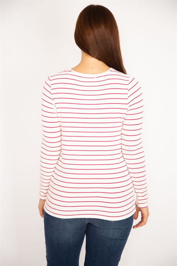 Kadın Kırmızı Önü Anvelop Çizgili Bluz 65N34917