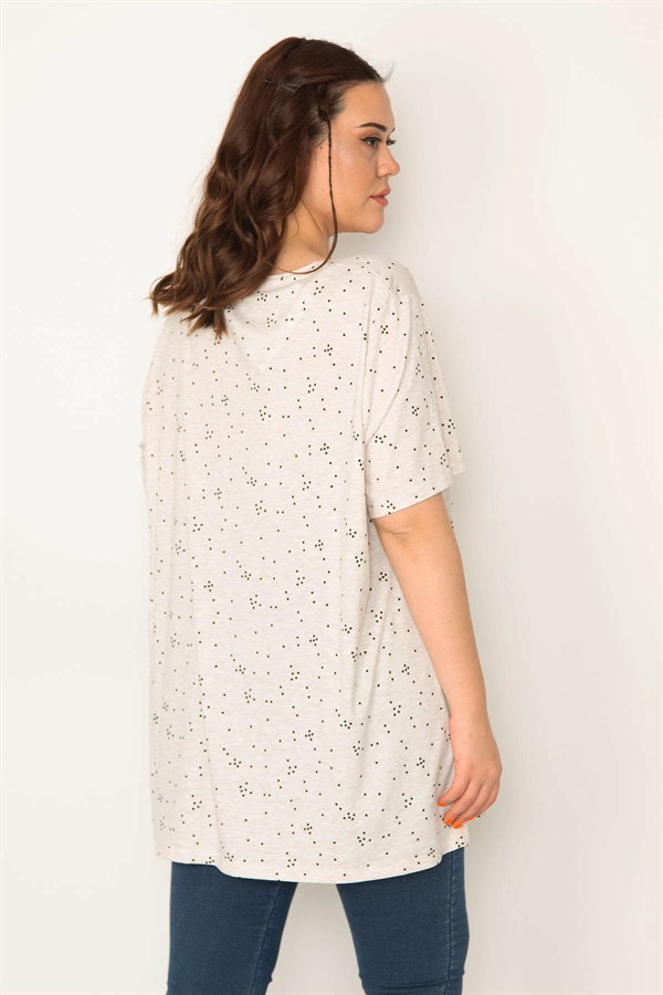 Kadın Vizon Pamuklu Kumaş V Yaka Desenli Tunik 65N32657