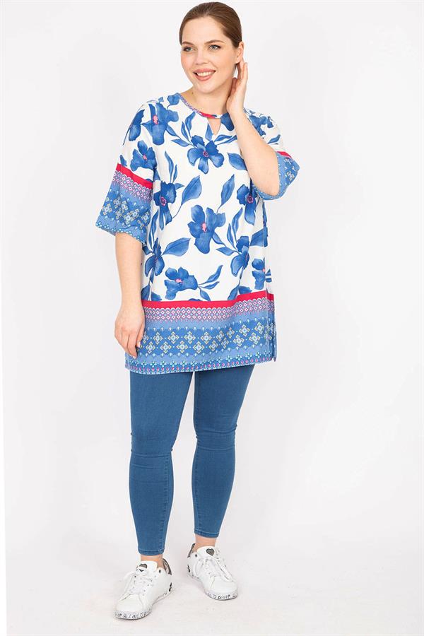 Kadın Fujya Büyük Beden Dokuma Viskon Kumaş Su Desenli Tunik