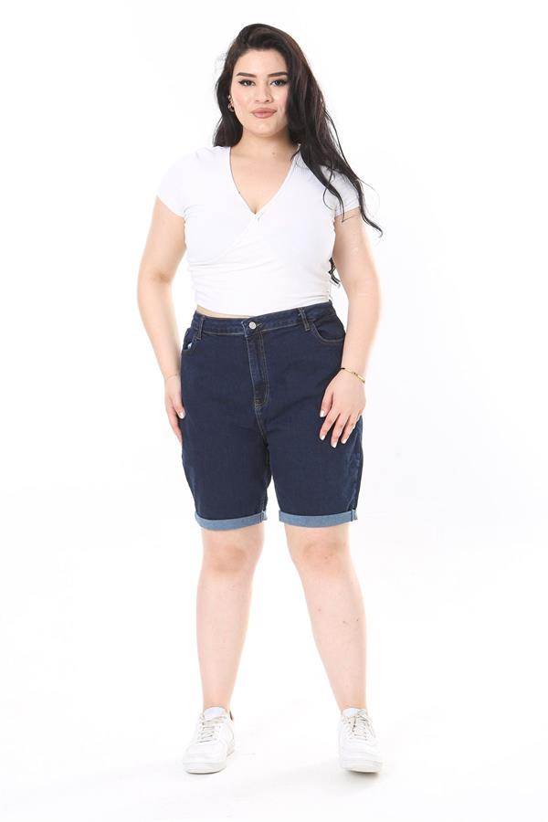 Kadın Büyük Beden Lacivert 5 Cepli Skınny Kot Şort 65N38069