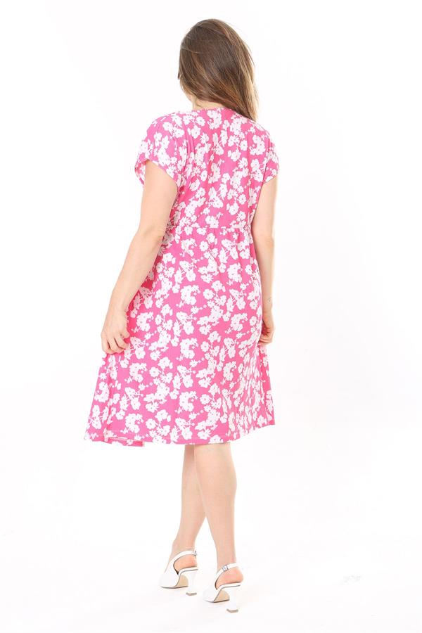 Kadın Pembe Anvelop Yakalı Yan Bağcıklı Bürümcük Elbise 65N37779