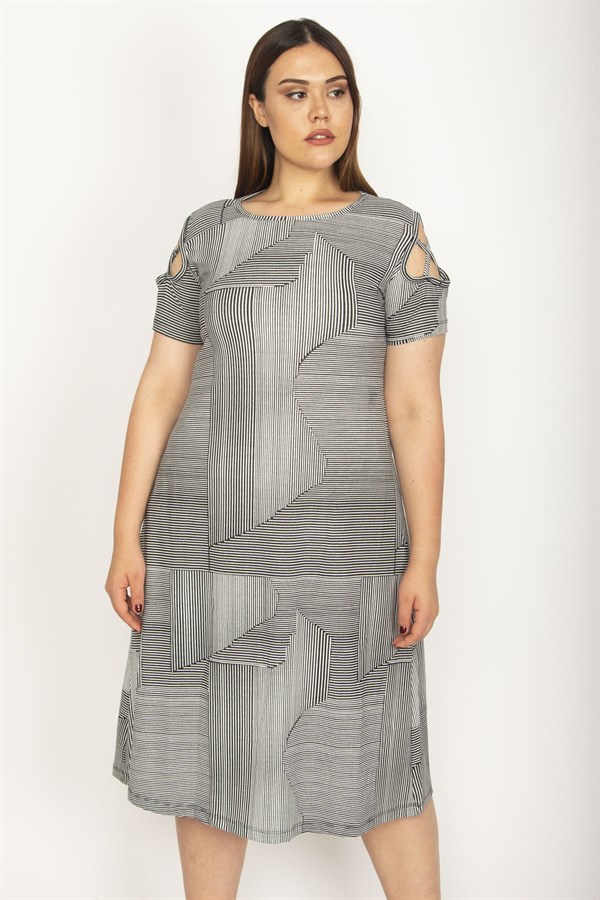 Kadın Gri Omuz Detaylı Elbise 65N26571