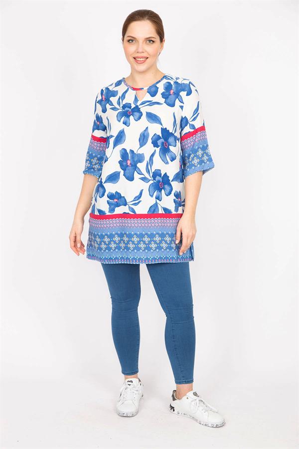 Kadın Fujya Büyük Beden Dokuma Viskon Kumaş Su Desenli Tunik