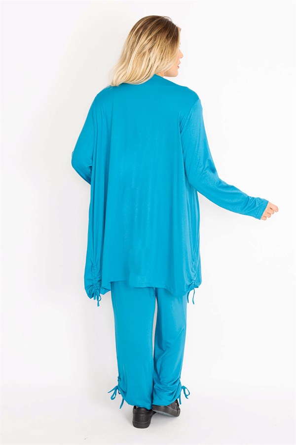 Kadın Mavi Yan Bağcık Detaylı Hırka Pantolon Takım 65N34906