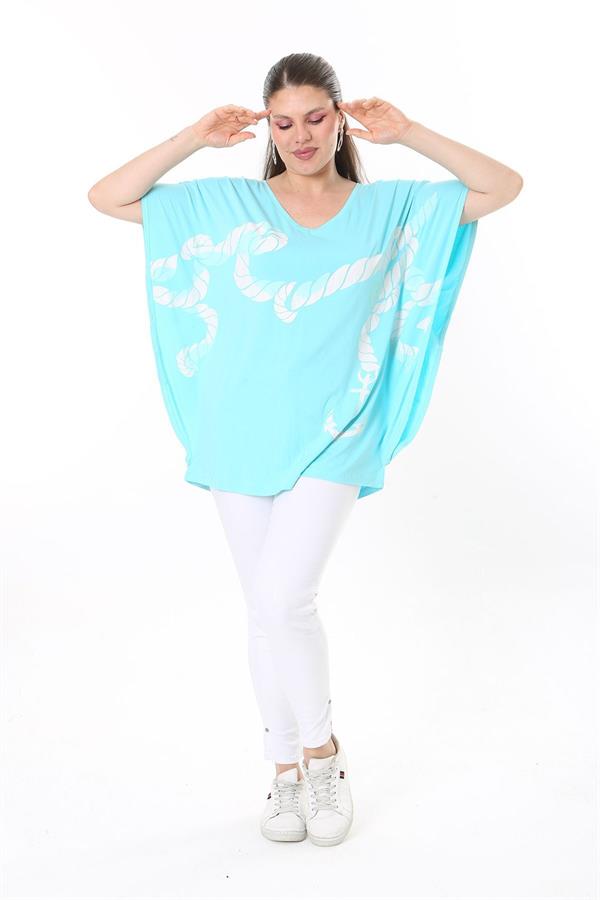 Kadın Büyük Beden Haki Renk Kombinli Uzun Kollu Tunik