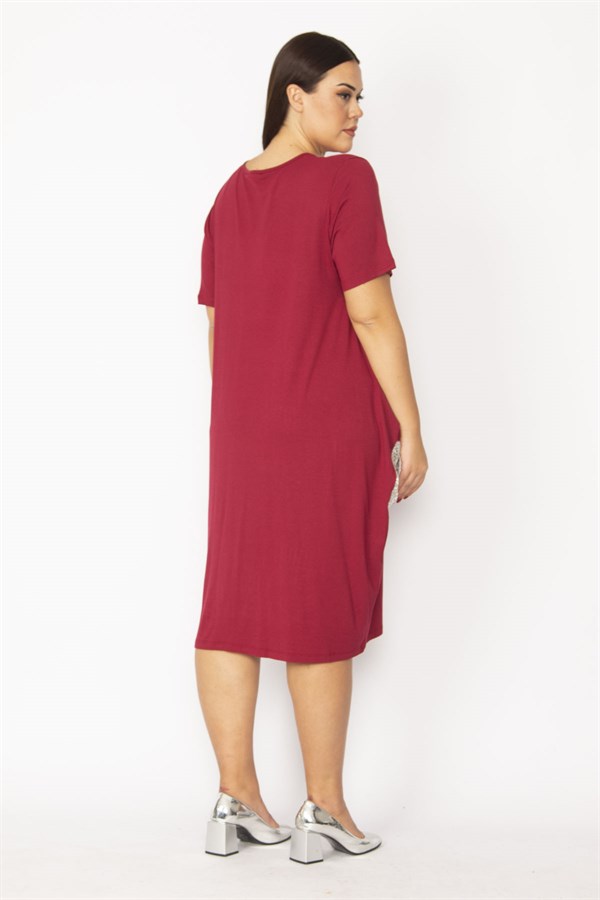 Kadın Bordo Cebi Payet Detaylı Viskon Elbise 65N28931