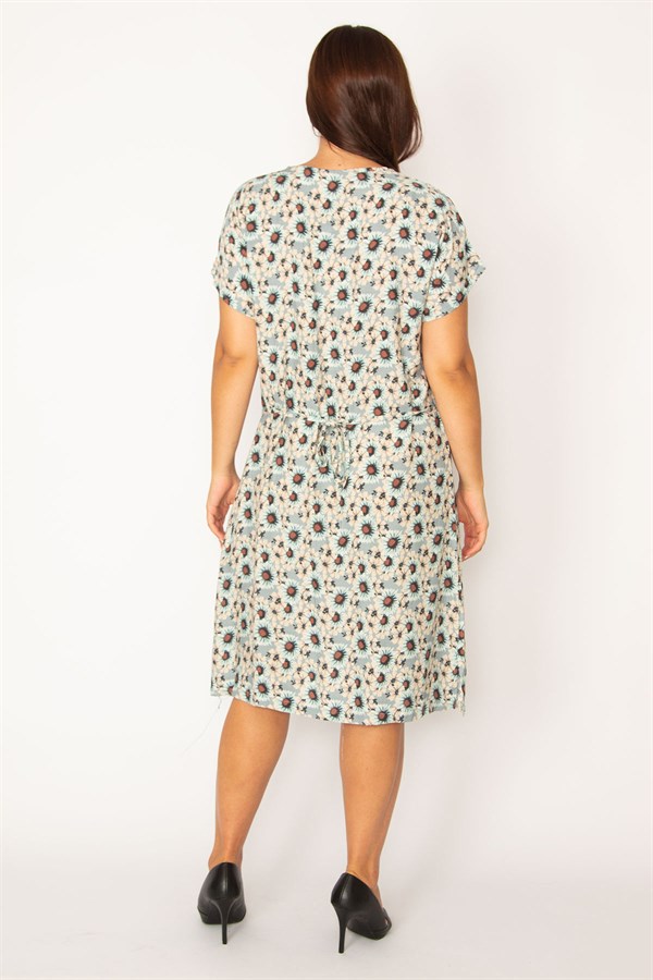 Kadın Gri Ön Yarım Pat Düğmeli Beli Kuşaklı Dokuma Viskon Kumaş Elbise 65N34325