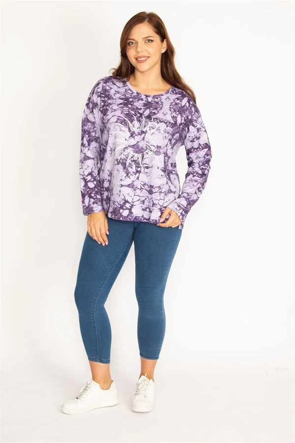 Women's Purple Tie Dye Printed Sweatshirt 65N34770