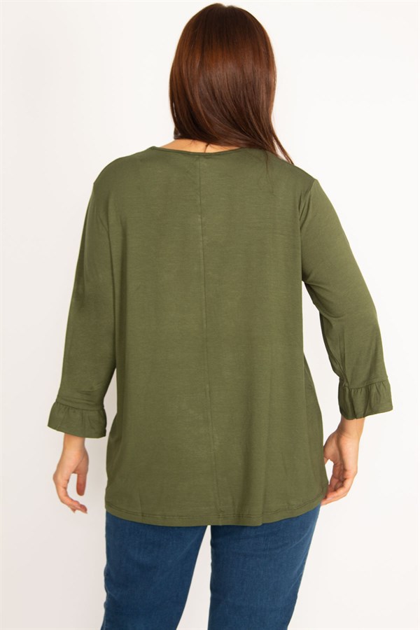 Kadın Bordo Yakası Kuşgözü Bağcık Detaylı Kol Ağzı Fırfır Büzgülü Bluz 65N34648