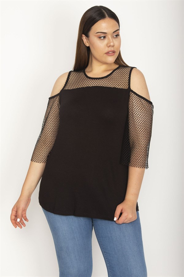 Kadın Siyah Roba Ve Kolları File Detaylı Viskon Bluz 65N27071