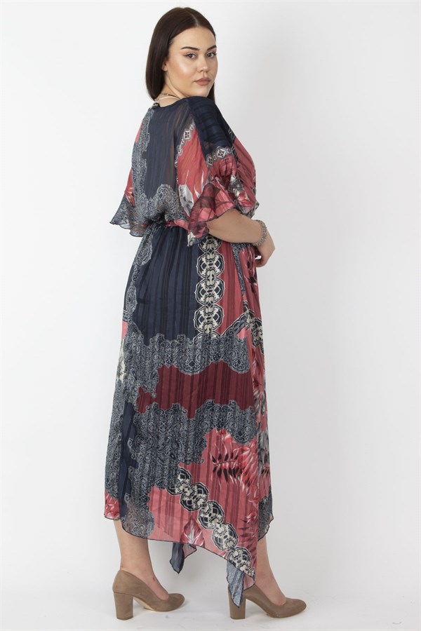 KADIN RENKLİ ŞİFON KUMAŞ ASTARLI UZUN ELBİSE