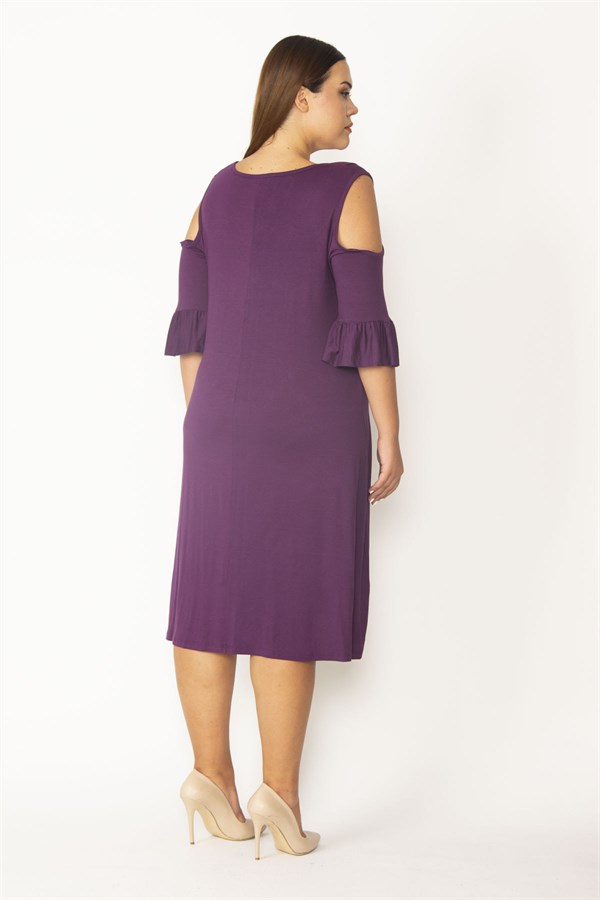 Kadın Haki Omuz Dekolteli Göğüs Büzgü Ve Kol Volan Detaylı Viskon Elbise 65N27447