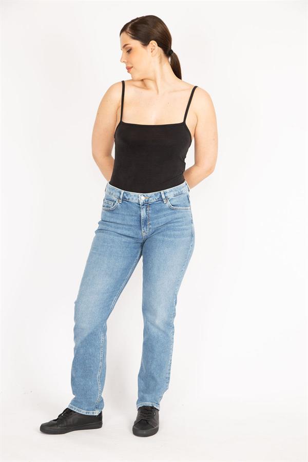 Kadın Mavi Büyük Beden 5 Cep Likralı Kot Pantolon