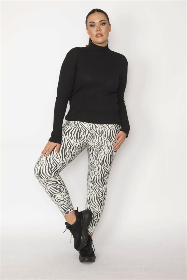 Kadın Siyah Zebra Desen Tayt Panyolon 65N29024