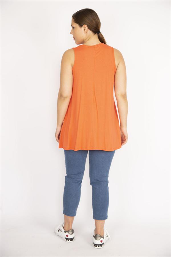 Kadın Oranj Büyük Beden V Yakalı Önü A Pile Bluz