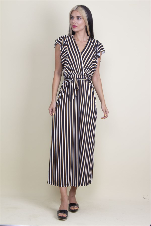 Kadın Siyah Volan Kollu Anvelop Elbise