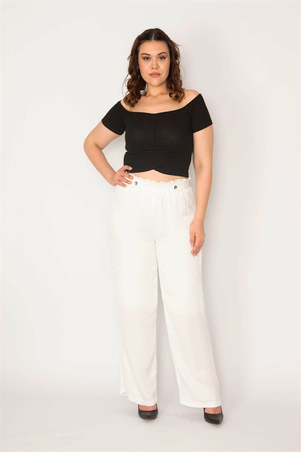 PANTALON EN SATIN DOUBLÉ POUR FEMME AVEC ÉLASTIQUE À LA TAILLE ET DESIGN DÉTAILLÉ À ÉPAULET D20/15