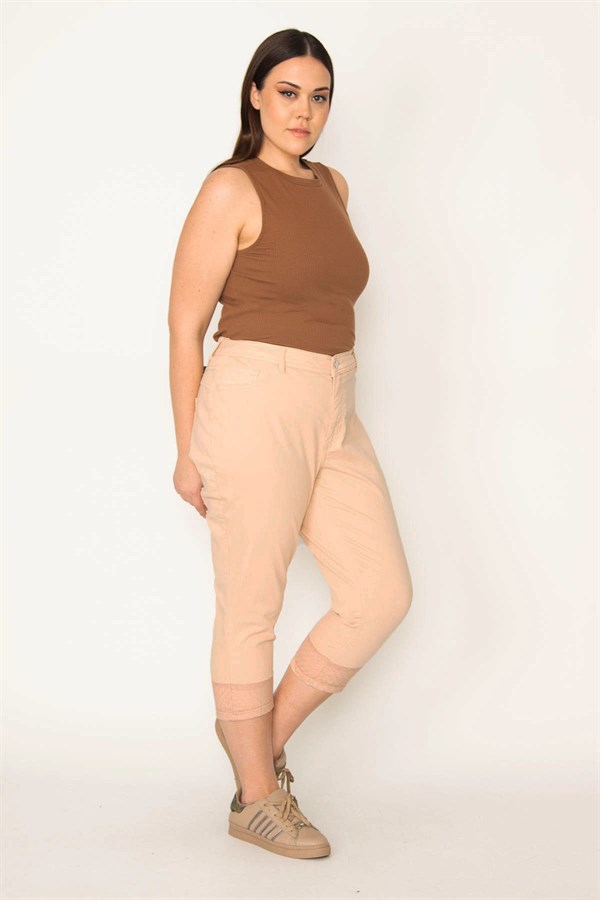 Kadın Vizon Paçası Tül Detaylı Likralı 5 Cep Kapri 65N31614