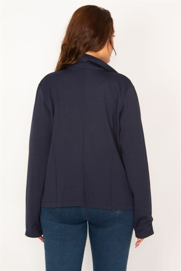 Kadın Lacivert Agraf Kapatmalı Süs Metal Düğmeli Astarlı Klasik Ceket 65N34066