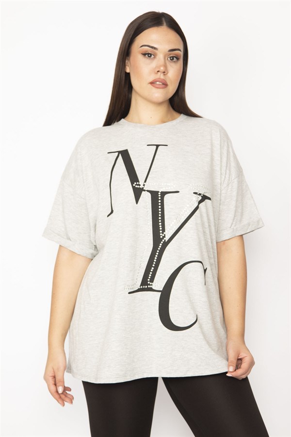 Kadın Gri Ön Baskılı Bluz 65N29543